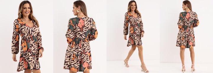 Vestido Curto Floral Preto com Franzidos