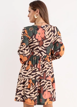 Quintess - Vestido Curto Floral Preto com Franzidos - QUINTESS