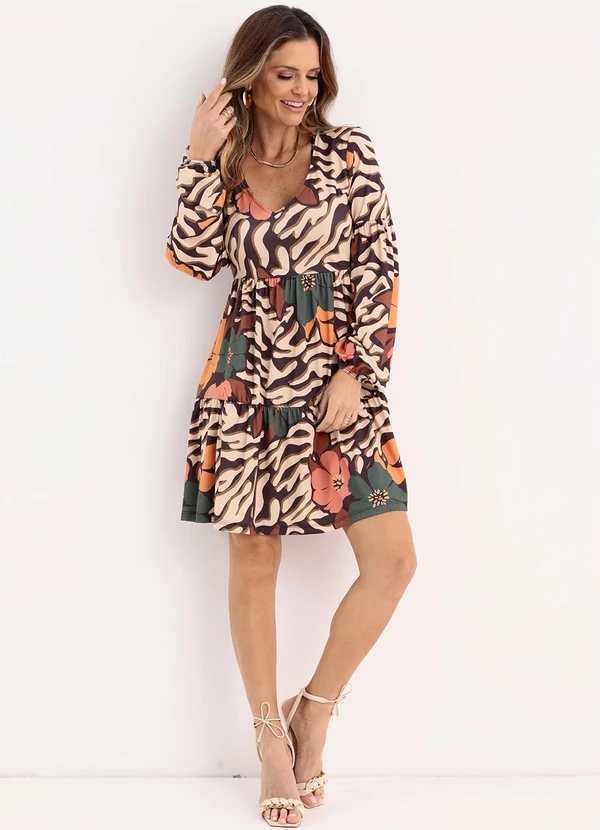 Quintess - Vestido Curto Floral Preto com Franzidos 5