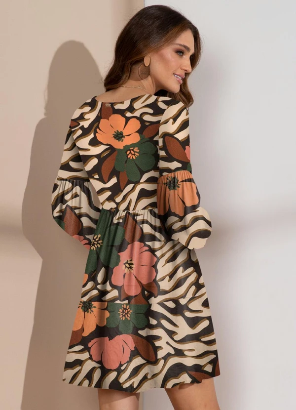 Quintess - Vestido Curto Floral Preto com Franzidos 8