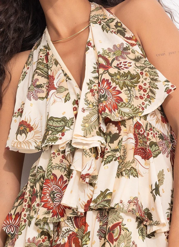 Farm - Vestido Curto Floral Raiana Bege 4