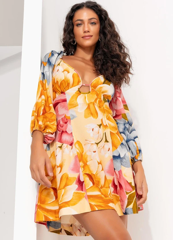 Farm - Vestido Curto Floral Rebeca Amarelo