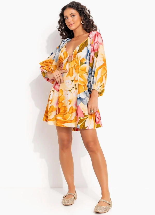 Farm - Vestido Curto Floral Rebeca Amarelo 3