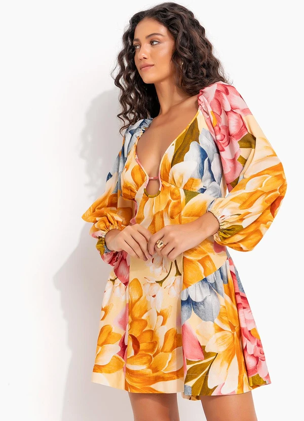 Farm - Vestido Curto Floral Rebeca Amarelo 6