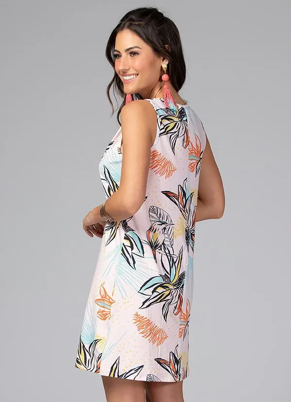 Quintess - Vestido Curto Floral Rosa Claro sem Mangas 4