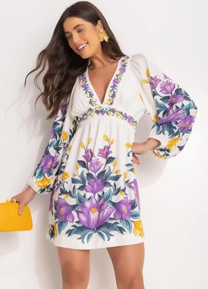 Farm - Vestido Curto Floral Sicilia Off White - FARM