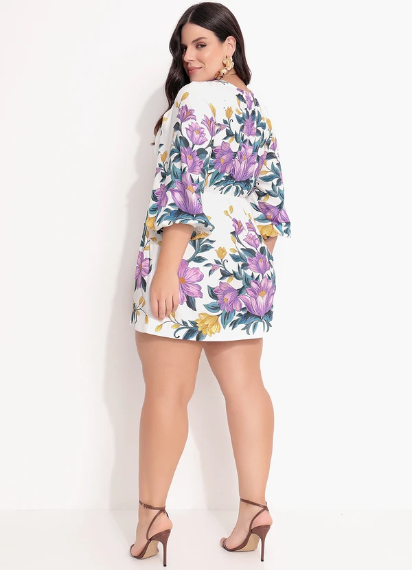 Farm - Vestido Curto Floral Sicilia Off White