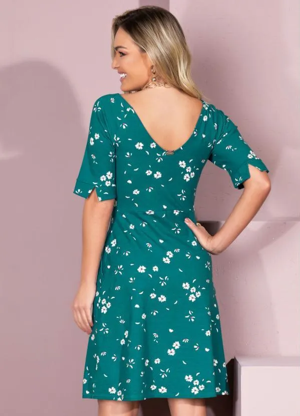 Quintess - Vestido Curto Floral Verde com Bolsos 2