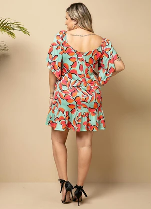 Quintess - Vestido Curto Floral Verde Mangas Amplas 3/4 - QUINTESS