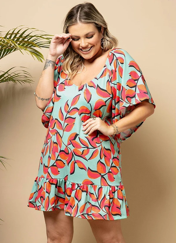 Quintess - Vestido Curto Floral Verde Mangas Amplas 3/4