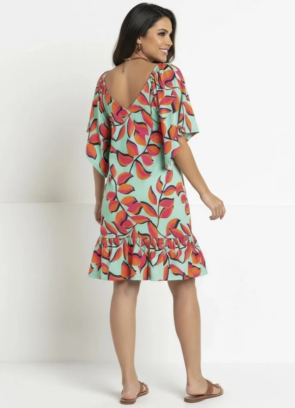 Quintess - Vestido Curto Floral Verde Mangas Amplas 3/4 9