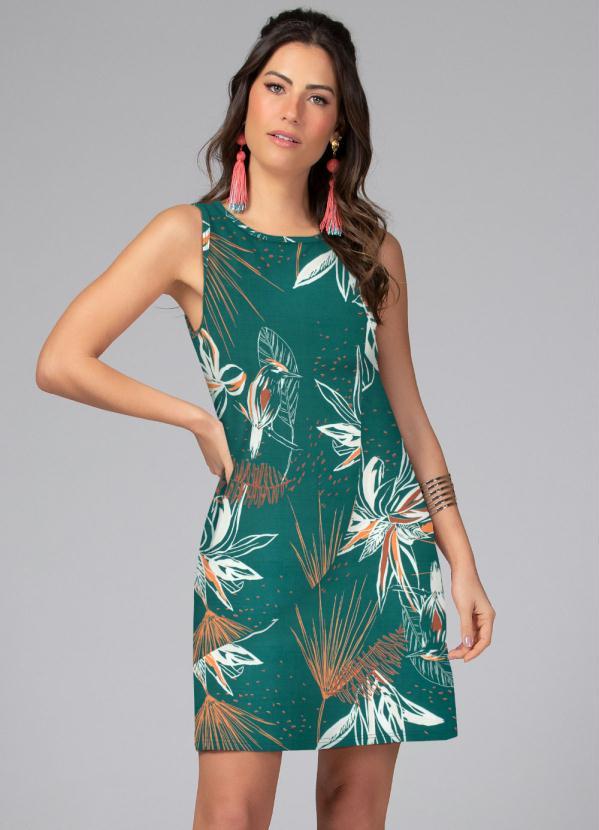 Quintess - Vestido Curto Floral Verde sem Mangas