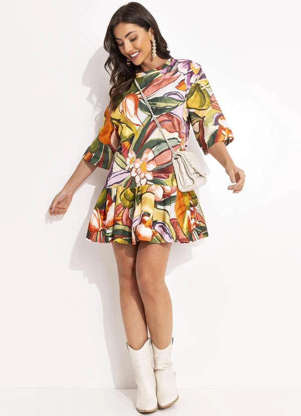 Farm - Vestido Curto Folhagem de Inverno Verde 3