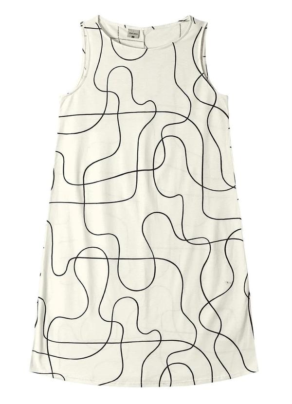 Malwee - Vestido Curto Folhagem Off White
