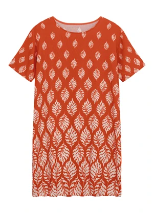 Malwee - Vestido Curto Folhagens Amplo Laranja - MALWEE