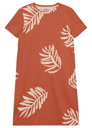 Malwee - Vestido Curto Folhagens em Malha Terracota - MALWEE