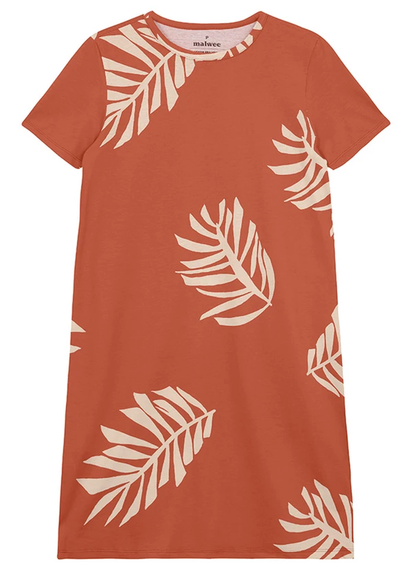 Malwee - Vestido Curto Folhagens em Malha Terracota