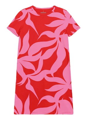Malwee - Vestido Curto Folhagens em Malha Vermelho - MALWEE