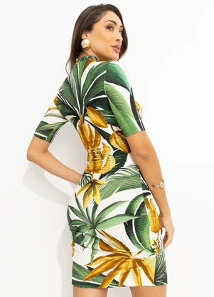 Farm - Vestido Curto Franzido Bananarte Verde - FARM