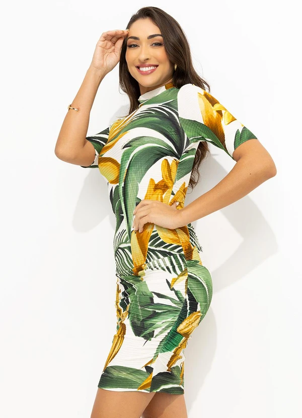 Farm - Vestido Curto Franzido Bananarte Verde 3