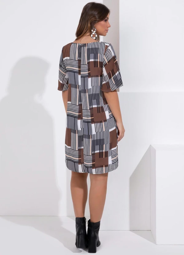 Queima Estoque - Vestido Curto Geométrico com Mangas Amplas 2