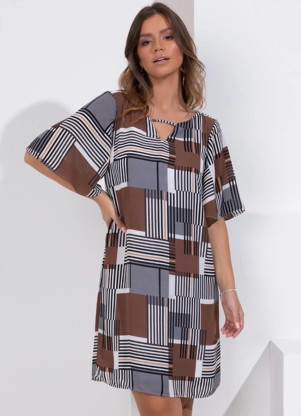 Queima Estoque - Vestido Curto Geométrico com Mangas Amplas 3