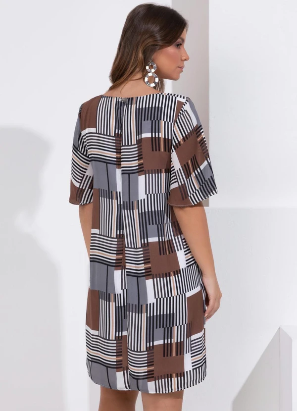 Queima Estoque - Vestido Curto Geométrico com Mangas Amplas 4