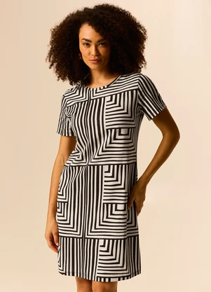 Malwee - Vestido Curto Geométrico em Malha Off White - MALWEE