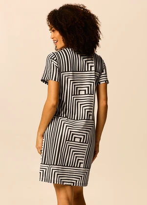Malwee - Vestido Curto Geométrico em Malha Off White - MALWEE