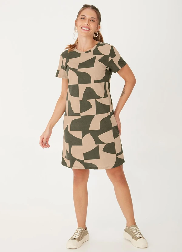 Malwee - Vestido Curto Geométrico Verde Militar