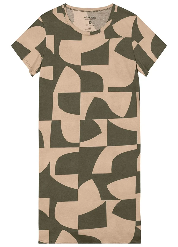 Malwee - Vestido Curto Geométrico Verde Militar 2