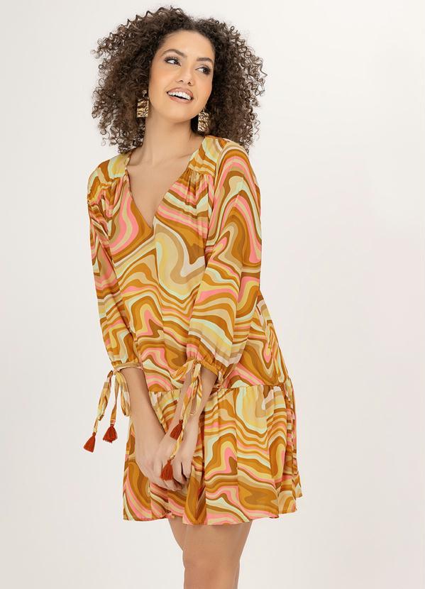 Angel - Vestido Curto Gola V Crepe Estampado