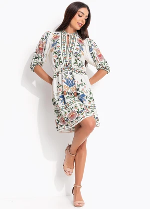 Farm - Vestido Curto Jardim Beleza Bege - FARM