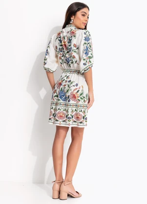Farm - Vestido Curto Jardim Beleza Bege - FARM
