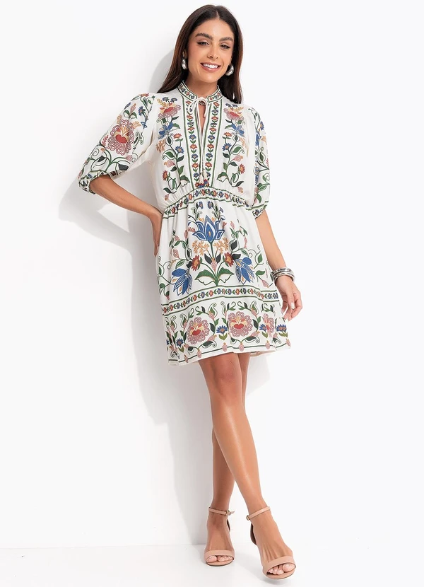 Farm - Vestido Curto Jardim Beleza Bege 3