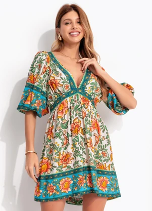 Farm - Vestido Curto Jardim Boho Bege - FARM