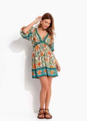 Farm - Vestido Curto Jardim Boho Bege - FARM