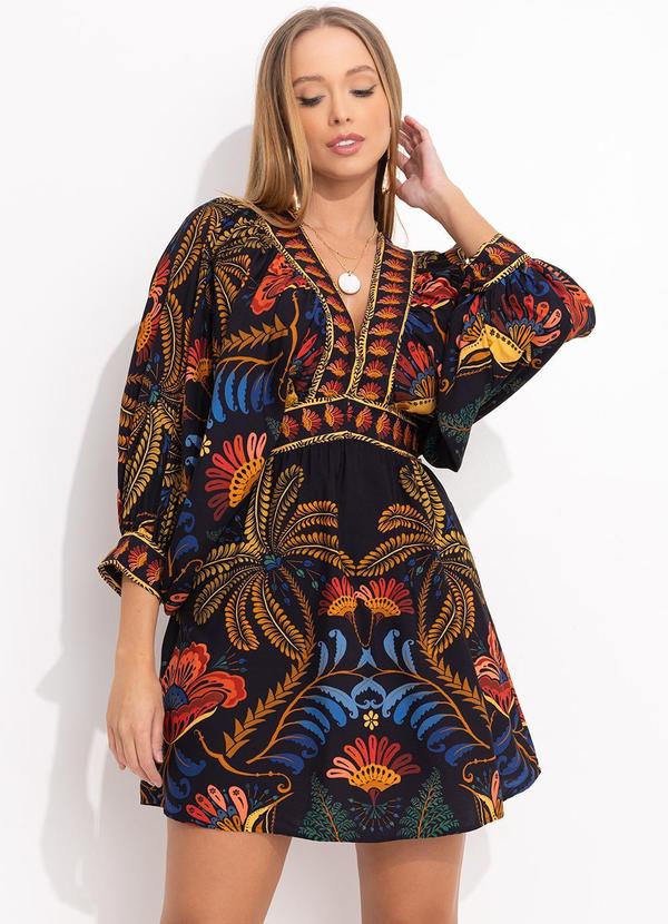 Farm - Vestido Curto Jardim Classico Preto