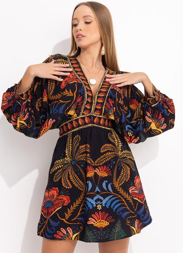 Farm - Vestido Curto Jardim Classico Preto 4