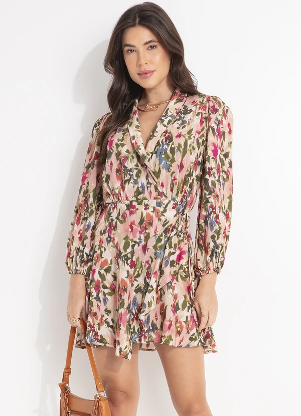 Farm - Vestido Curto Jardim de Flor Rosa