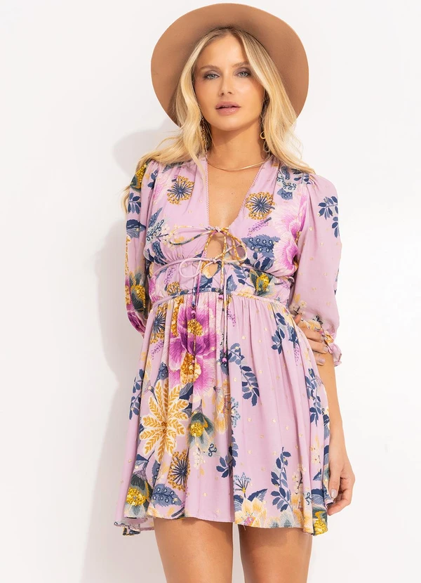 Farm - Vestido Curto Jardim Delicado Roxo 7