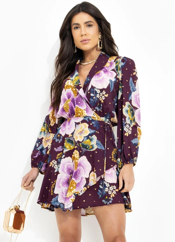 Farm - Vestido Curto Jardim Delicado Roxo