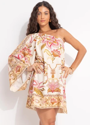 Farm - Vestido Curto Jardim Majestoso Bege - FARM