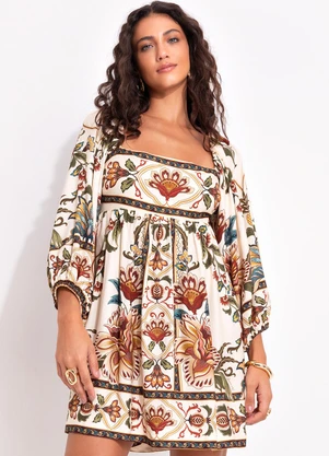 Farm - Vestido Curto Jardim Majestoso Bege - FARM