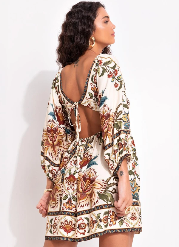 Farm - Vestido Curto Jardim Majestoso Bege 2