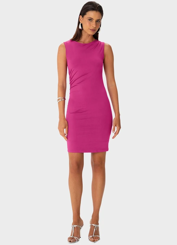 Enfim - Vestido Curto Justo com Franzido Fúcsia 2