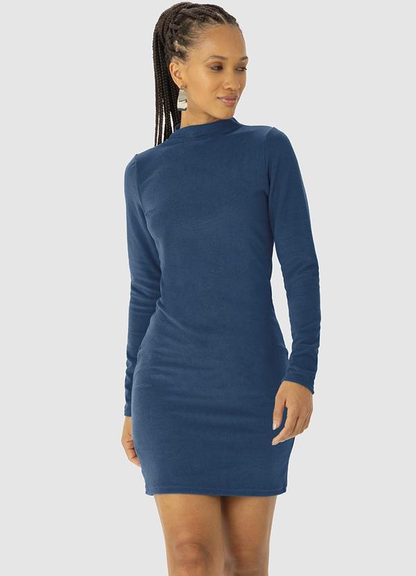 Enfim - Vestido Curto Justo em Cotelê Azul