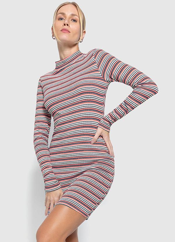 Enfim - Vestido Curto Justo Listrado Rosa