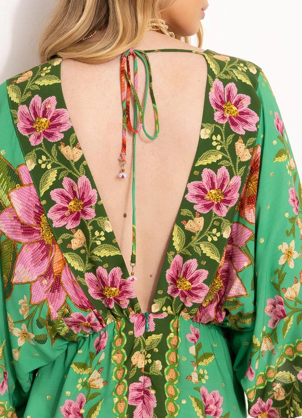 Farm - Vestido Curto Kimono em Viscose Verde 8