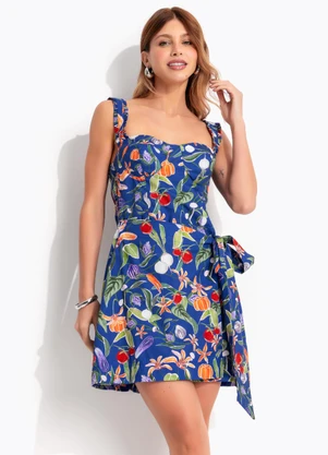 Farm - Vestido Curto Legumes Azul - FARM